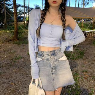Set Of 2 : Plain Light Jacket + Camisole Top