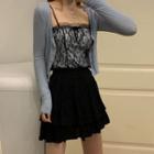 Lace Trim Camisole Top / Light Jacket / A-line Skirt