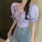 Puff-sleeve Tie-accent Cropped Blouse