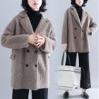 Faux Shearling Double-breasted Coat Coffee - One Size