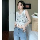 Open-knit Loose Crop Tank Top White - One Size