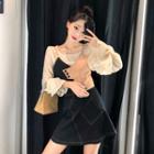 Bell-sleeve Blouse / Color Block Camisole / Mini A-line Skirt / Set