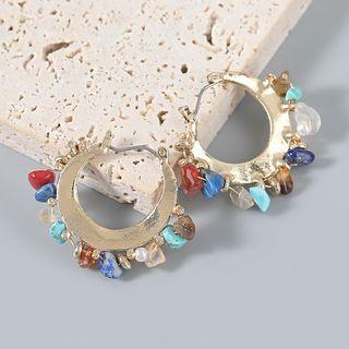 Turquoise Alloy Hoop Earring 1 Pair - Gold - One Size