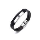 Simple Fashion Geometric Rectangular 316l Stainless Steel Double-layer Leather Bracelet Silver - One Size