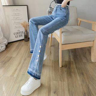 Contrast Trim High-waist Boot-cut Jeans