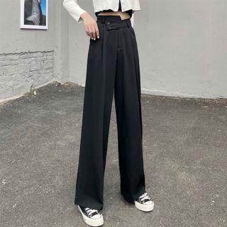 Asymmetrical High Waist Straight Leg Dress Pants