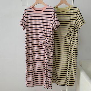 Color Block Round-neck Striped Short-sleeve Dress