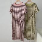 Color Block Round-neck Striped Short-sleeve Dress