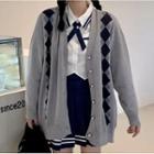 Argyle Cardigan / Shirt / Pleated Mini A-line Skirt