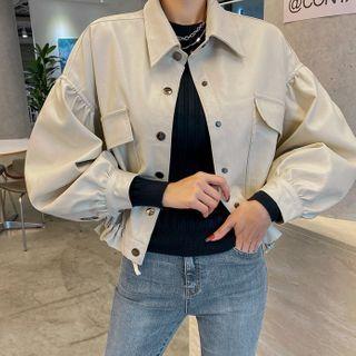 Balloon-sleeve Pleather Jacket
