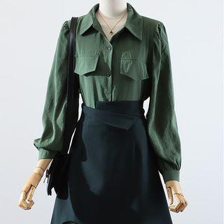Set: Long-sleeve Mini Shirt Dress + Mini A-line Skirt