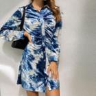 Long Sleeve Tie-dyed Ruched Shirtdress