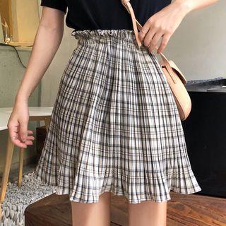 Ruffle Trim Plaid Mini Skirt