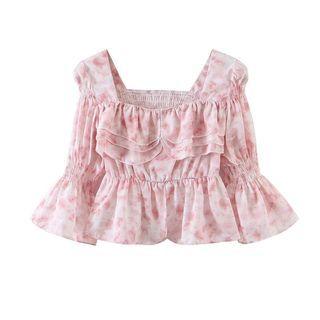 Long-sleeve Square-neck Print Blouse