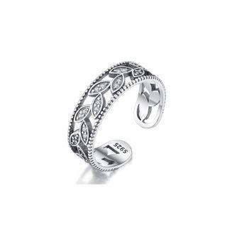 925 Sterling Silver Fashion Elegant Leaf Cubic Zirconia Adjustable Open Ring Silver - One Size