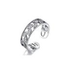 925 Sterling Silver Fashion Elegant Leaf Cubic Zirconia Adjustable Open Ring Silver - One Size