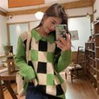 Checker Print Polo-neck Sweater Green - One Size