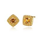 Sterling Silver Plated Gold Elegant Geometric Square Stud Earrings With Yellow Cubic Zirconia Golden - One Size