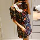 Puff-shoulder Short-sleeve Floral Mini Dress
