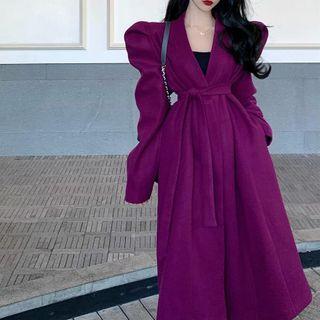 Plain Tie-waist Midi Coat