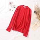Long-sleeve Plain T-shirt Red - M
