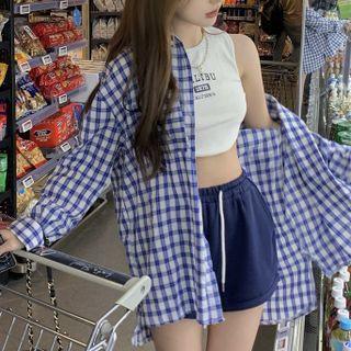 Plaid Shirt Shirt - Blue & White - One Size