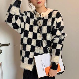 Plaid Furry-knit Jacket