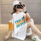 Off-shoulder Lettering Half-sleeve Dress