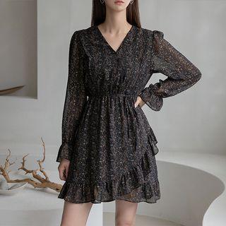 Frilled Floral Wrap Dress With Sash