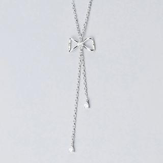 925 Sterling Silver Rhinestone Bow Pendant Necklace S925 Silver Necklace - One Size