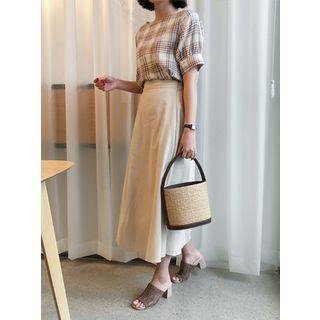 Band-waist Canvas Long Skirt