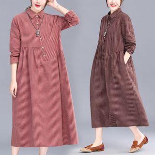 Asymmetrical Striped Lapel Dress
