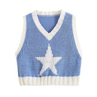 V-neck Star Print Sweater Vest