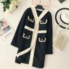 Faux Pearl Button Tweed Coat Black - One Size