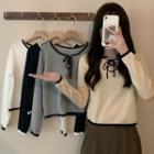 Round-neck Color Block Strap Knot Knit Top