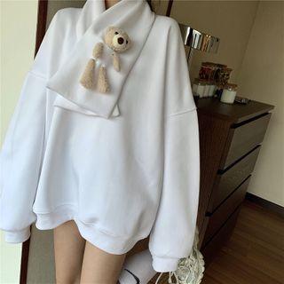 Set: Plain Long Sleeve Sweatshirt With Bear Applique Scarf