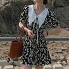 Floral Short-sleeve A-line Dress Floral - Black - One Size