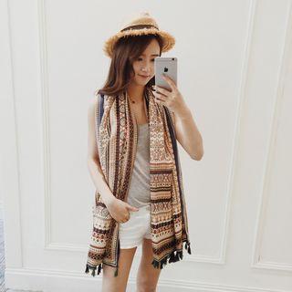 Tasseled Print Light Scarf