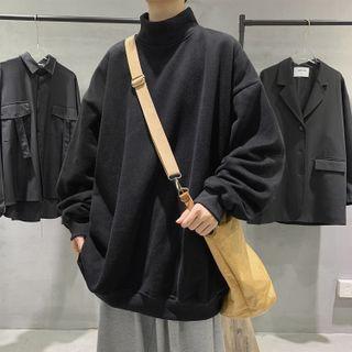 Long-sleeve Mock-neck Plain Sweatshirt