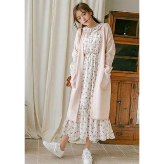 Chevron Open-front Long Cardigan