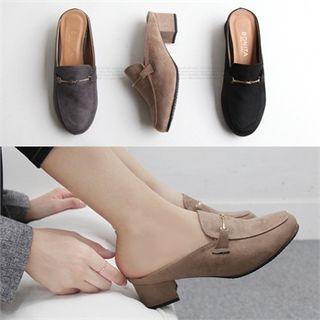 Backless Heeled Faux-suede Loafers