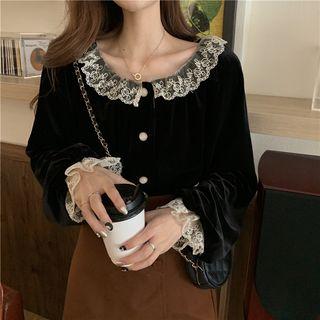 Long-sleeve Corduroy Top Black - One Size