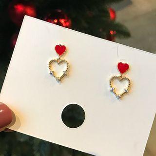 925 Sterling Silver Heart Dangle Earring 1 Pair - Silver Needle - Red - One Size