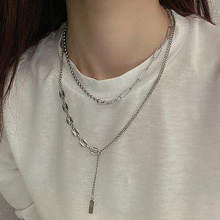 Layered Alloy Necklace 3893 - 1 Pc - Silver - One Size