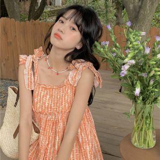 Sleeveless Plaid Dress Tangerine - One Size