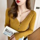 Long-sleeve Button-down Light Knit Top In 6 Colors