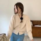 Golden-button Rib-knit Cardigan