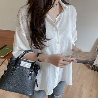 3/4-sleeve Plain Shirt Pink - One Size
