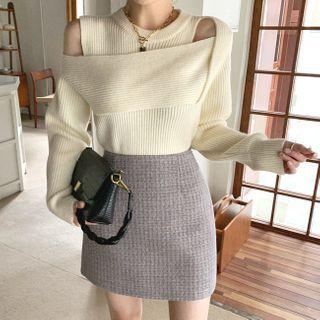 Cutout-shoulder Flap-over Knit Top