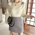 Cutout-shoulder Flap-over Knit Top